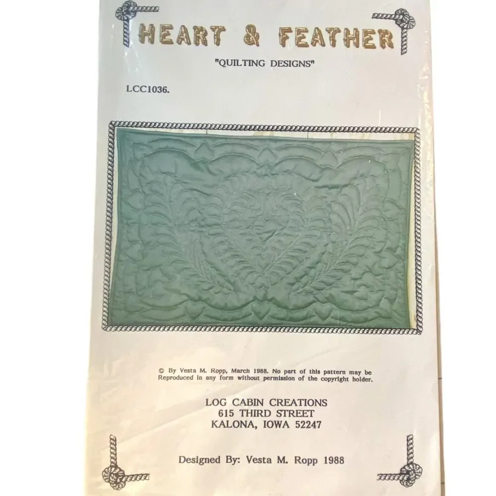 Vtg Log Cabin Creations LCC1036 Pattern Heart and Feather Uncut Kitchy Quilt